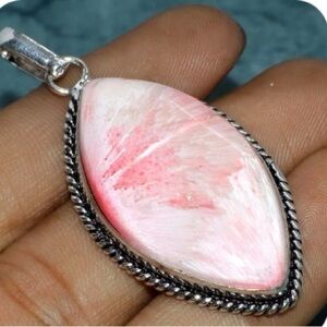 Pink Scolecite 925 Silver Plated Handmade Pendant 2.2"